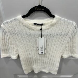 Zara Crop Top White Womens Sz S New With Tags
